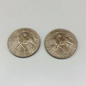 お買い得 エリザベス2世 即位25周年記念 1977年 コイン メダル 記念コイン 白銅貨 アンティーク コレクション 馬上のエリザベス 2枚