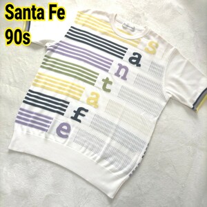 希少 美品 Santa Fe サンタフェ 90s Y2K レトロ 刺繍 デザイン 半袖 スウェット ゆるだぼ サマーニット カラフル ロゴ ヤンキー 不良 48