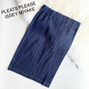 3点送料無料☆ PLEATS PLEASE ISSEY MIYAKE　イッセイミヤケ プリーツプリーズ　デニム転写 大きいサイズ　スカート　５