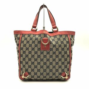 GUCCI グッチ ハンドバッグ トートバッグ アビーライン ベージュ レッド 赤 ゴールド金具 GGキャンバス レザー 130739 レディース USED