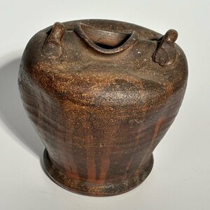 【洛座】時代 古い 備前焼 双耳壺 花入 花瓶 在銘＜茶道具古備前