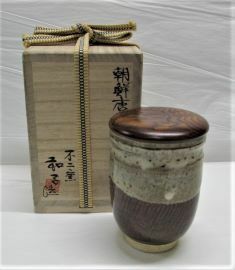 茶道具　美濃焼　不二窯、和子作　朝鮮唐津　替茶器　木製蓋付　共箱　美術品