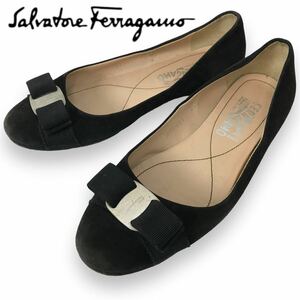 j237 Salvatore Ferragamo サルヴァトーレフェラガモ スエードレザー フラットシューズ パンプス ローファー ヴァラリボン 6 正規品