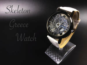 腕時計　時計 ギリシャ文字　ステンレス レザー 革 アナログ メンズ クォーツ ファッション時計 男女兼用　オシャレ ウォッチ　ホワイト
