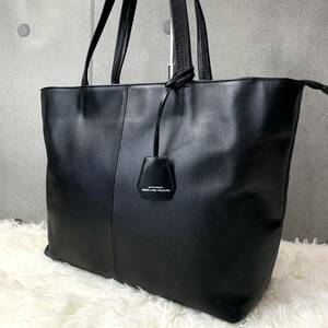 1円 極美品/希少 ●UNITED ARROWS ユナイテッドアローズ メンズ トートバッグ ビジネス ブリーフ レザー 革 ブラック 黒 A4収納 肩掛け 