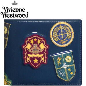 Vivienne Westwood［ヴィヴィアンウエストウッド］二つ折り財布【エンブレム】牛革 ブルー系 エナメル 本物保証 期間限定送料無料