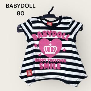 ベビードール　BABYDOLL　黒×白ボーダー　Ｔシャツ　80　胸にベビドマーク　