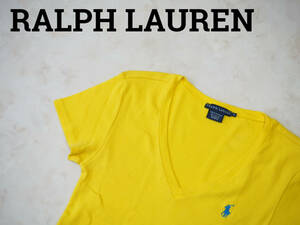 ☆送料無料☆ RALPH LAUREN ラルフローレン USA直輸入 古着 半袖 ポニーロゴ ニット カットソー レディース M イエロー トップス 中古 即決