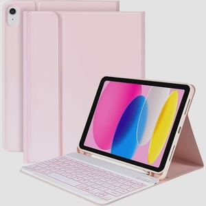 送料無料★iPad 第10世代 キーボードケース 10.9インチBluetooth 手帳型 オートスリープスタンド機能（ピンク）