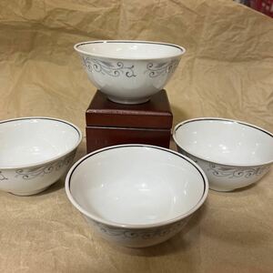 ◯NORITAKE・ノリタケ・茶碗 ・お椀 ・ボール・レトロ ・月桂樹・リボン付き・Nマーク・4個セット