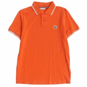 美品□20SS MONCLER/モンクレール MAGLIA POLO MANICA CORTA ロゴワッペン コットン100％ 半袖ポロシャツ/カットソー オレンジ XS 正規品