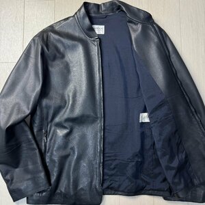 美品/46 M-L相当★アルマーニ/ARMANI COLLEZIONI 羊革 ラムレザー フライトジャケット MA-1 ブルゾン ダブルジップ 薄手 メンズ 黒