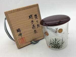 ＃1064　未使用保管品 蛍の絵 硝子茶器 瑞峰造 棗 茶道具 共箱付 京都蔵出し品 うぶだし 長期保管品 直径約5.5㎝ 高さ約6㎝