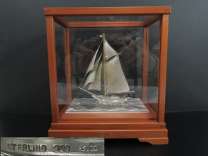 ■■② 銀製 STERLING 960 ヨット 帆船 宝船 置物 ガラスケース■■