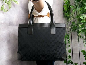 ●超美品●GUCCI グッチ●GGキャンバス カーフ レザー 本革●トート バッグ●黒●イタリア製●腕掛け●B5 収納●書類 かばん●Js45905