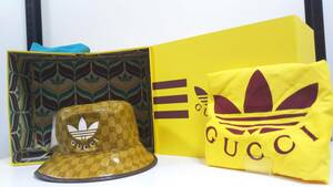 GUCCI／グッチ／adidas／アディダス／コラボ／バケットハット／トレフォイル／Sサイズ／57cm／箱有り／袋有り／帽子