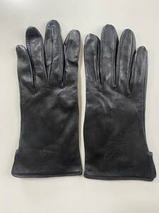 【美品】ロエベ　レディース　レザーグローブ　ブラック　黒革手袋　サイズ7 フランス製　LOEWE シルク裏地