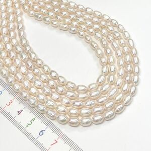 p089 淡水パール ライス ホワイト バロック 1連 本真珠 材料 パーツ 白 縦長 高品質 パールビーズ 材料 素材