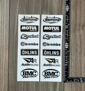 送料無料 domino MOTUL RENTHAL BREMBO OHLINS AUSTIN Decal Sticker バイク ヘルメット ステッカー シール デカール 14枚セット