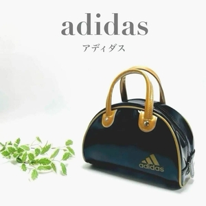 adidas アディダス ミニボストンバッグ ミニハンドバッグ ミニトートバッグ ブラック 黒 ゴールド エナメル ロゴ ブランド 軽量 お出かけ