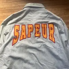 SAPEur デニムシャツ　バックロゴ　ワッペン　L デニムシャツ　長袖