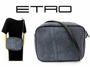 17万新品◆エトロ◆青系濃淡ペイズリーモチーフ ショルダーバッグ【ETRO】1円