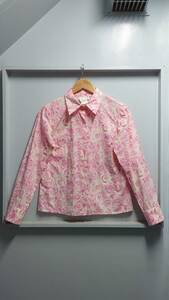 90’s agnes b. フランス製 ローズ シャツ ピンク系 サイズ42 長袖 花柄 総柄 アニエスベー