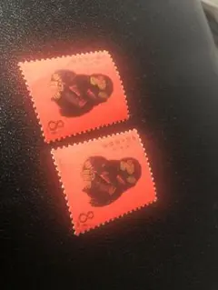 値下げ2枚セット美品赤猿小猿【未使用】中国切手 1980年 年賀切手 （T46）