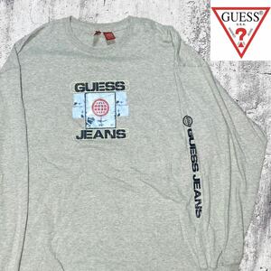 ★ 00s GUESS ゲス オーバーサイズ 発泡プリント ロンT カットソー サイズXXL グレー 長袖★ストリート supreme stussy 古着 ビンテージ