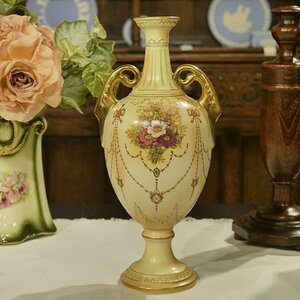 英国アンティーク 1930年代 アンティークベース S. Fielding社 Crown Devon Vase 花瓶 Banff 高さ27cm 陶器 S065