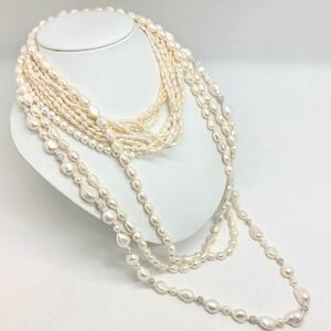 「淡水パールネックレス5点おまとめ」m 約307.5 g 真珠 ケシ バロック ベビー pearl Pearl necklace jewelry silver DA0