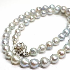 《アコヤ本真珠ネックレス&K14WGイヤリング》A 約7.5-8.0mm珠 38.8g 約43.5cm pearl necklace ジュエリー jewelry DE0/DE0