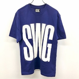 SWAGGER スワッガー M メンズ Tシャツ カットソー ビッグプリント ロゴ 立体のドットプリント 丸首 半袖 日本製 綿100% ネイビー系 紺系