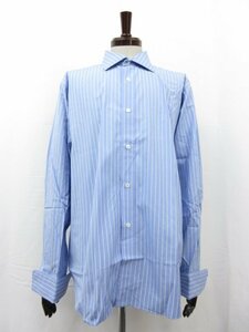 【エルメス HERMES】 コットン素材 Wカフス ストライプ柄 長袖シャツ (メンズ) size43/17 ライトブルー系 フランス製■31MK2933■