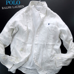 【POLO RALPH LAUREN ポロラルフローレン】未使用 19800円 リネン BD ホワイトシャツ 大きいサイズ!! （麻100%）