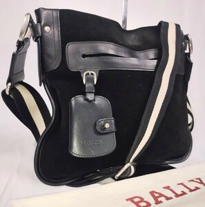 美品 BALLY バリー ショルダーバッグ サコッシュ トレスポ レザー 本革 スエード 黒 ブラック メンズ 肩掛け 斜め掛け クロスボディ