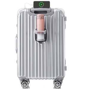 スーツケース Mサイズ アルミ ストッパー付き USBポート カップホルダー キャリーケース キャリーバッグ アルミフレーム大容量 超軽量中型 