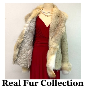 ラム フォックス 毛皮コート Real Fur 本物毛皮 リアルファー ミディアム丈 着丈64cm 裾周囲120cm Club藤(N495)