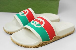 ★未使用 GUCCI ◆ AGRADO FLAT スライドサンダル 白 サイズ11 (箱入り) フラットサンダル GG グッチ ◆E-1