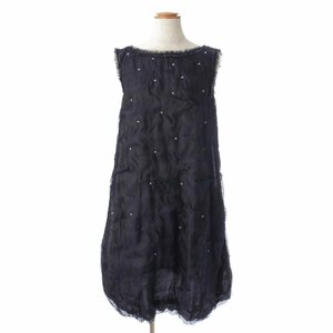 【フォクシー】Foxey　Dress Mirage シルク混 ノースリーブ ワンピース ドレス 41822 ネイビー 40 【中古】【正規品保証】178338