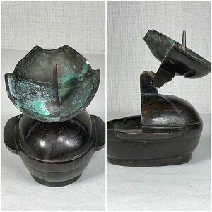 古銅 銀象嵌　燭台 江戸時代　銅製 蝋燭台　旅道具　折りたたみ式　携帯用　中国美術 