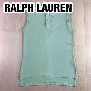 RALPH LAUREN ラルフローレン ポロシャツ ノースリーブ M ライトグリーン 刺繍ロゴ ポニー