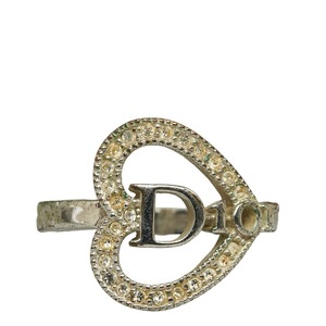 ディオール ロゴ ハート ラインストーン リング 指輪 シルバー メタル レディース Dior 【中古】