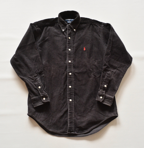 【 ラルフローレン 】黒 コーデュロイシャツ S（大きめ）長袖シャツ/ボタンダウンシャツ/90s ヴィンテージ