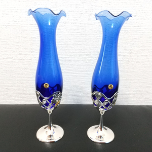 【新品】GLEAMING HOUSE 一輪挿しフルブルーム(ブルー) 2個セット 花瓶 花器 インテリア ガラス