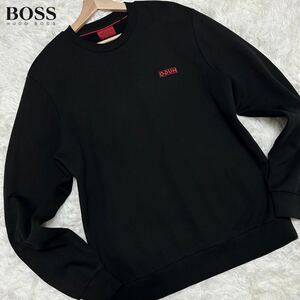 極美品/近年モデル●HUGO BOSS ヒューゴボス スウェット トレーナー L相当 プルオーバー ジャージ ゴルフ ラバーロゴ ブラック 黒 メンズ