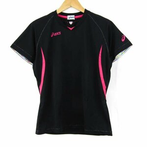 アシックス 半袖Tシャツ ワンポイントロゴ スポーツウエア レディース Lサイズ ブラック×ピンク asics