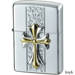 ZIPPO(ジッポー) オイルライター 永久保証 真鍮 シルバー シルバーメッキ 鏡面仕上げ クロス エッチング 音が良い 風防付き おしゃれ