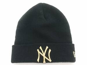 【美品】NEW ERA ニューエラ MLB ニューヨーク・ヤンキース ブラック ニットキャップ/カフニット/ワッチキャップ/NY/ニット帽/帽子/LYX16