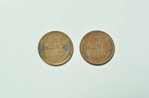 アメリカ　古いデザインのコイン　１セント　２枚　流通硬貨並品　コレクション用途にいかが